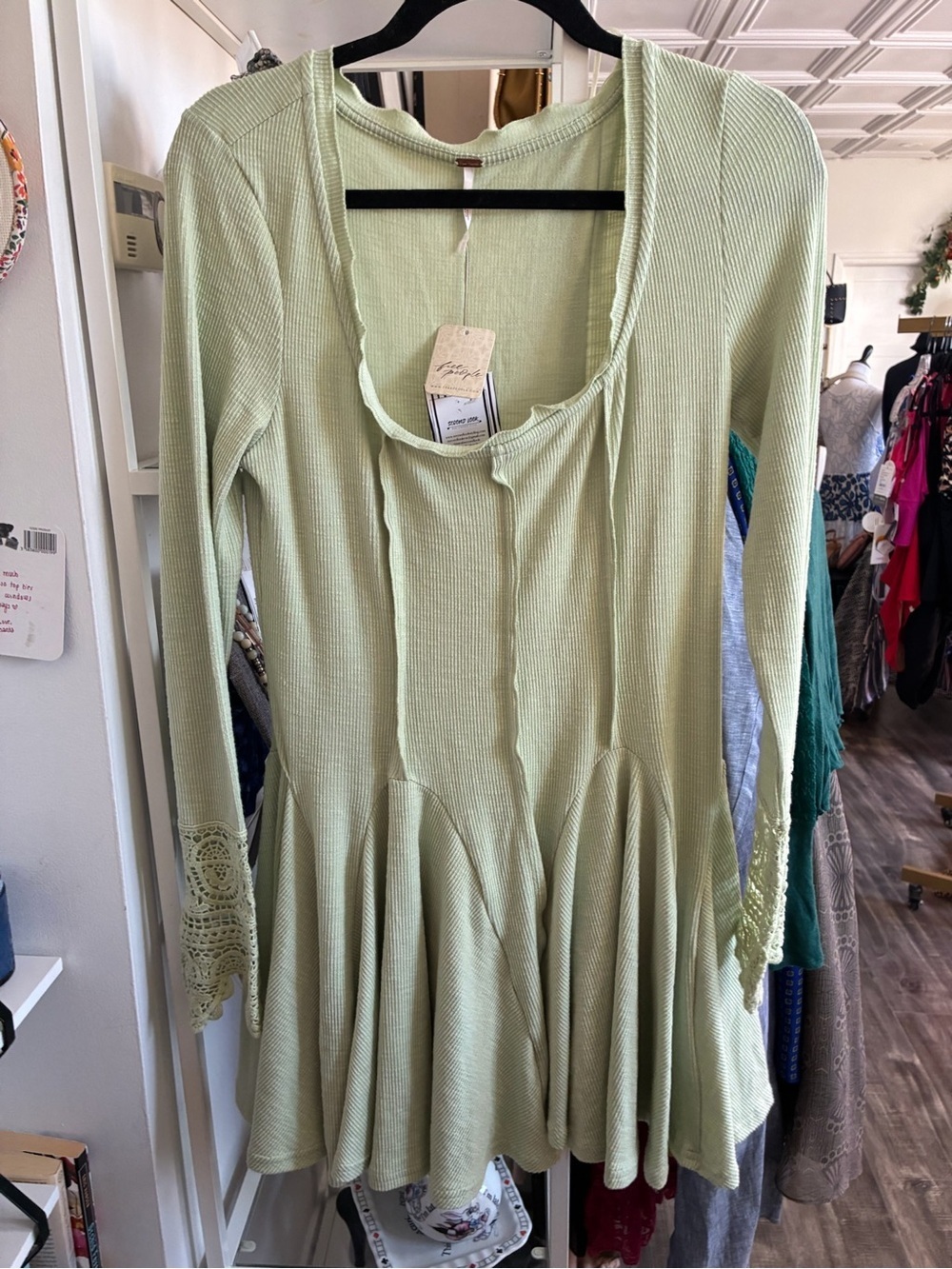 Free People Light Sage Ribbed Long Sleeve Flared Dress - Picture 3 of 3